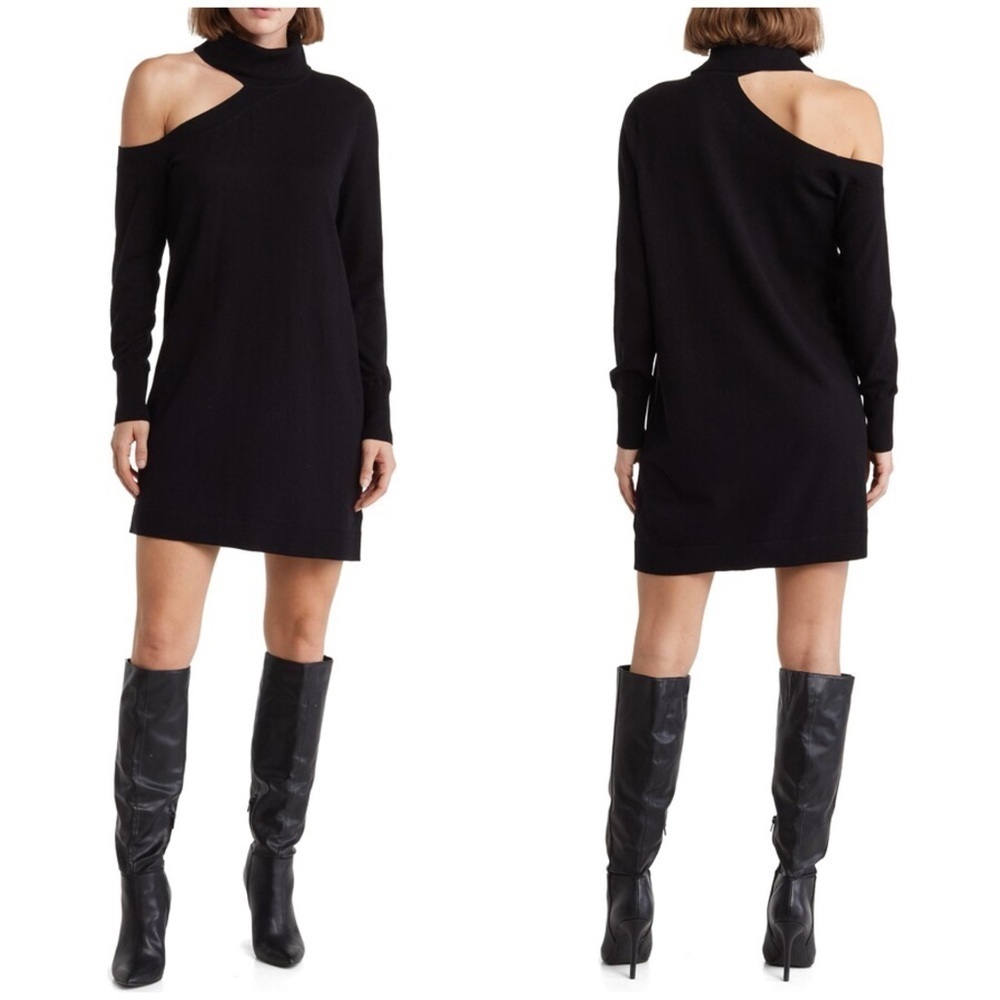 New L’Agence Amberli Black Cutout Merino Wool Blend Mini Dress Sz S